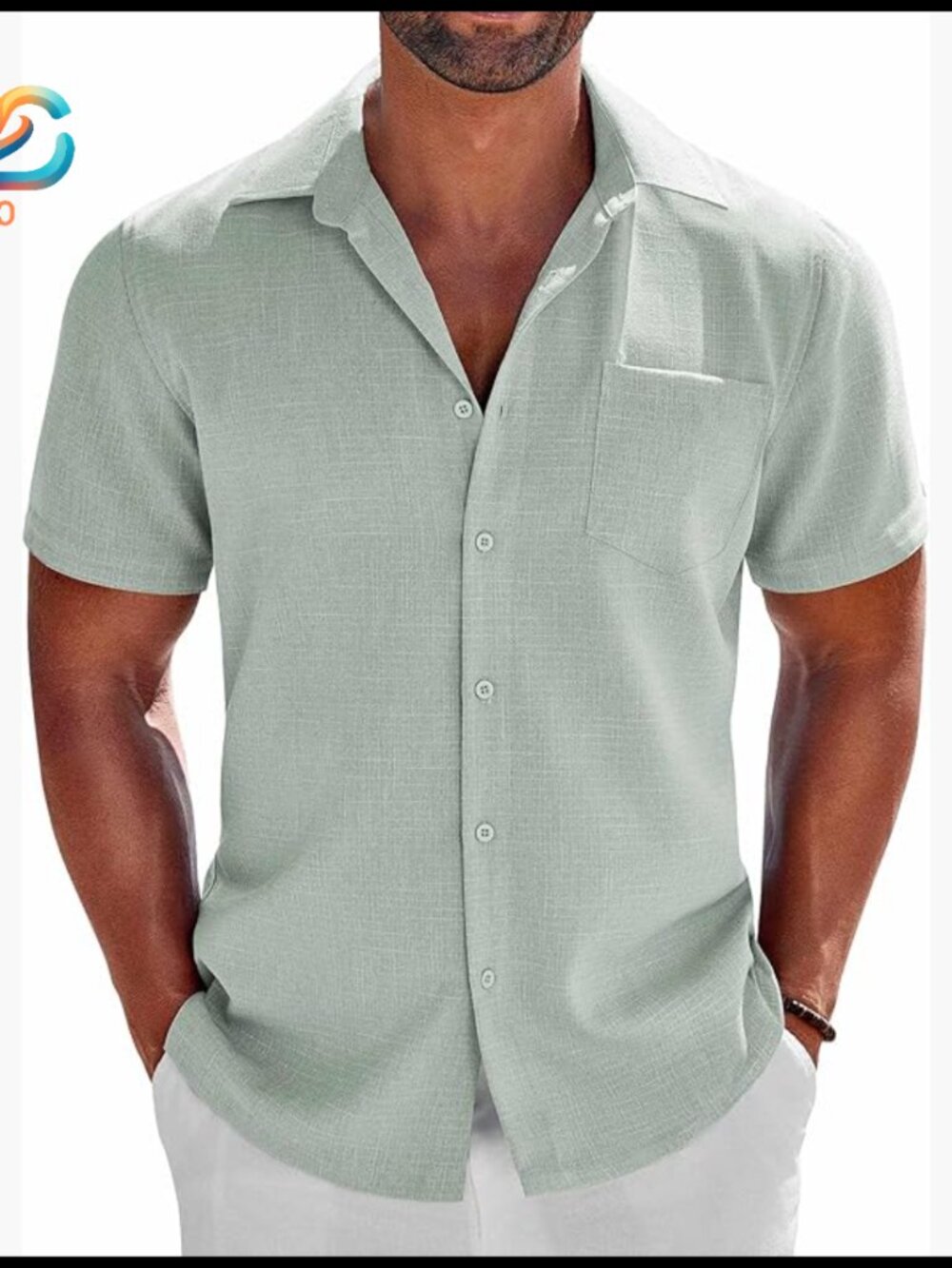 Men's Linen Short Sleeve Button Down Shirt With Pocket Regular Fit